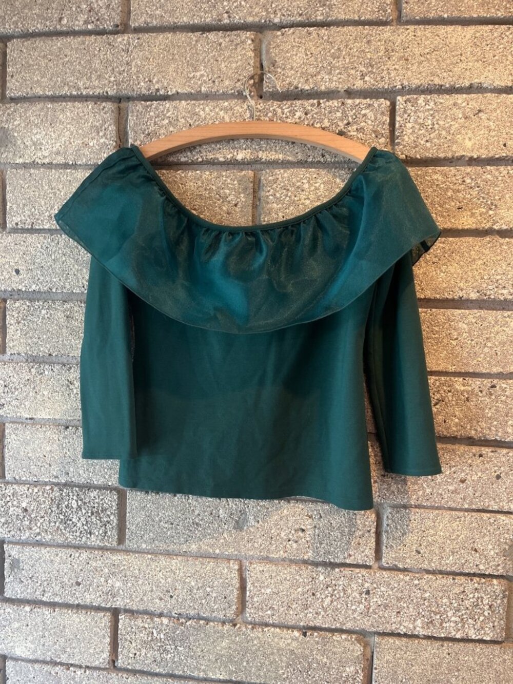 J.Crew Off-The-Shoulder Emerald Green Top With Sheer Ruffle Detail Size S